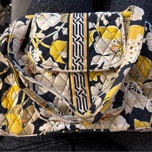 Vera Bradley Yellow and Black Floral Shoulder Bag
